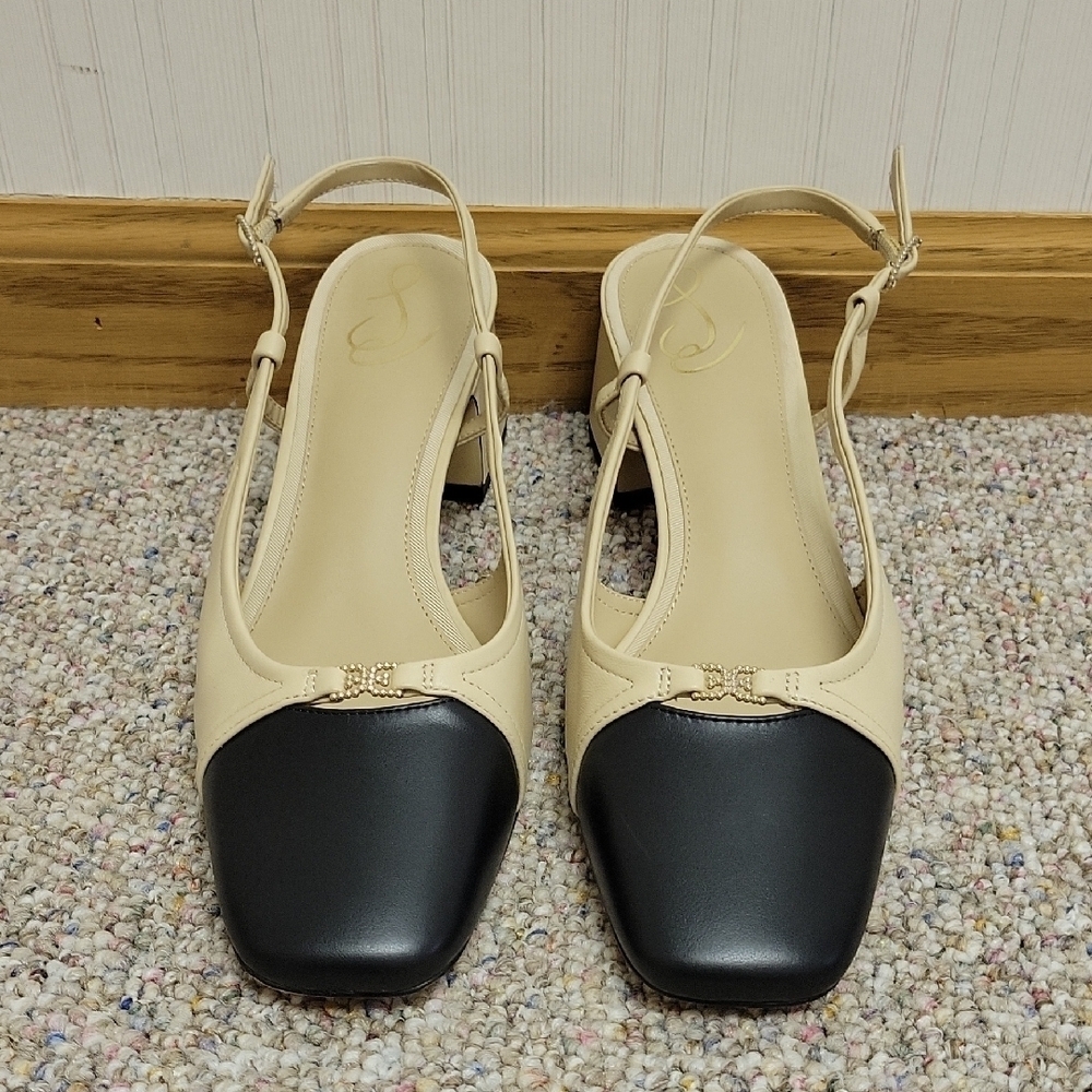 Sam Edelman Tarra 2 Elegant Cream and Black Women's Slingback Shoes Sz 10 office